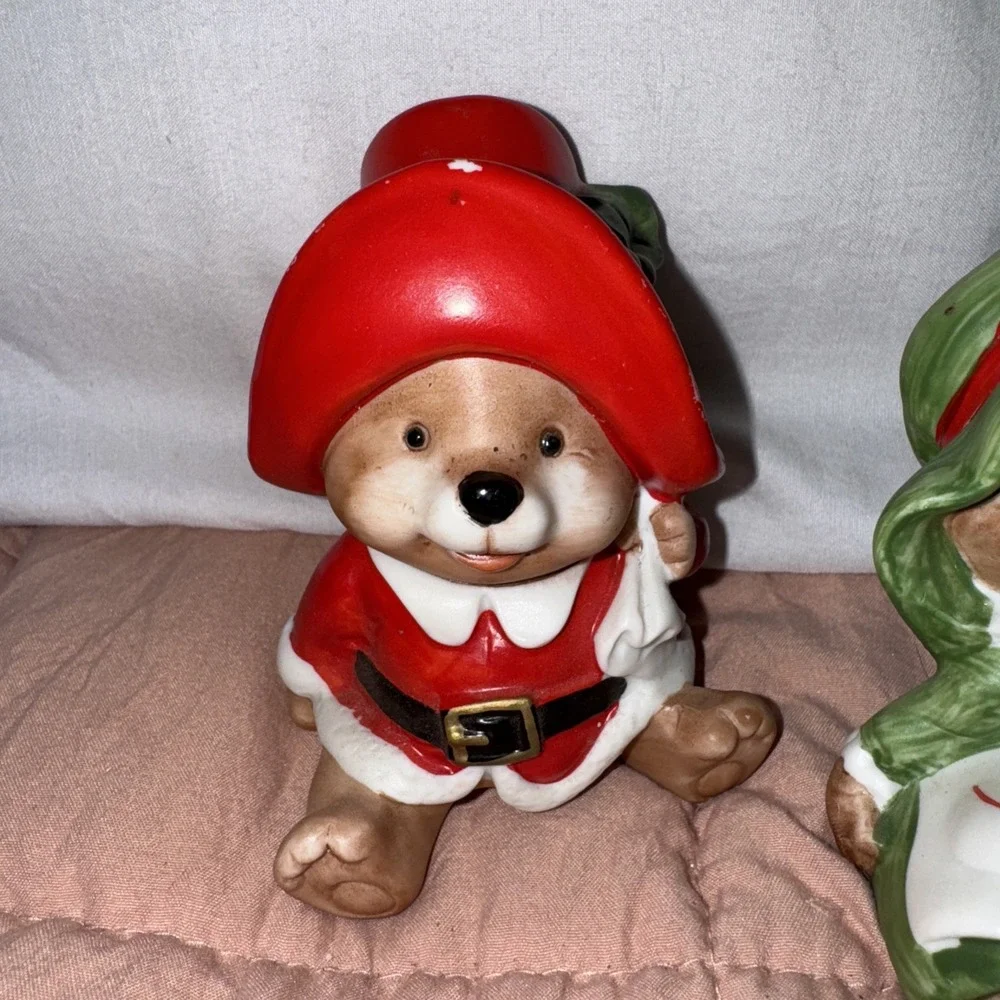 Vtg Homco Christmas Bear Family Figurines #5600 Vintage Set of 3